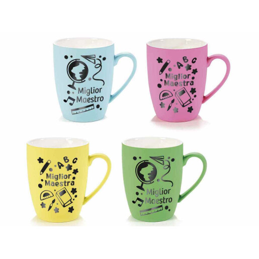 Set 4 cani portelan multicolor 8.5x10.5 cm, 400 ml