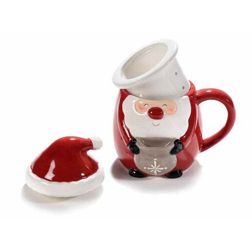 Set 3 cani cu infuzor ceai Craciun ceramica multicolora Ø 8 cm x 14 H, 400 ml
