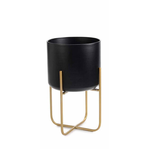 Set 3 ghivece flori metal negru auriu 30x54.5 cm, 24x42.5 cm, 19x31 cm