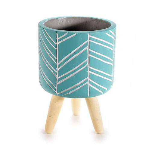 Ghiveci flori lemn ceramica albastra alba 11x16 cm