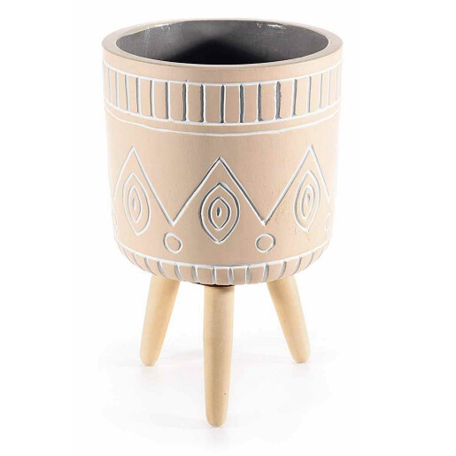 Ghiveci flori ciment lemn natur Ø 13,5 cm x 21 H