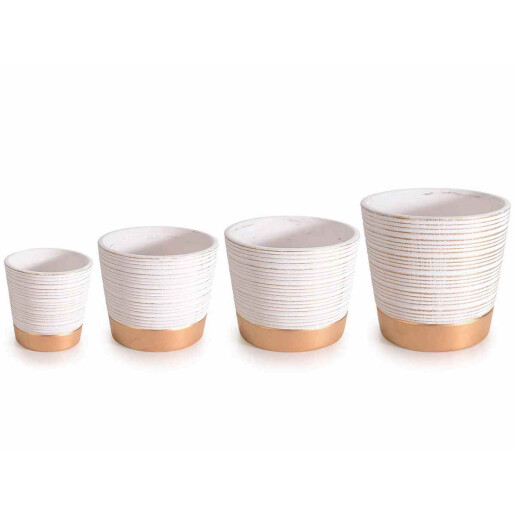 Set 4 ghivece ceramica alba aurie 13x12 cm, 12x9.5 cm, 10.5x8.5 cm, 7.5x7 cm