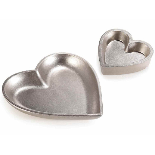 Set 2 tavi decorative lemn auriu Inimioare 21 x 20,5 x 3 H, 11,5 x 11,5 x 3 H