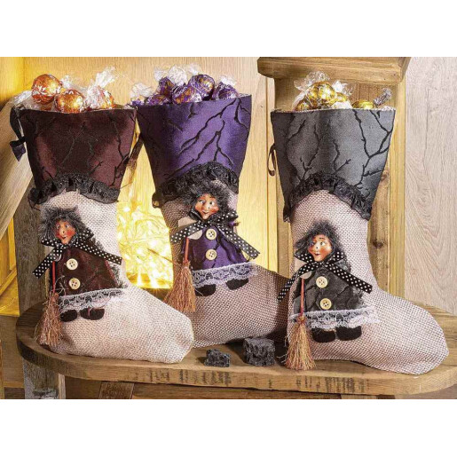 Ciorap decorativ Halloween Befana textil multicolor cm 18 x 30 H