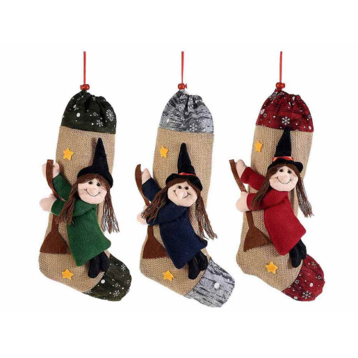 Set 3 ciorapi decorativi Befana textil multicolor cm 20 x 37 H