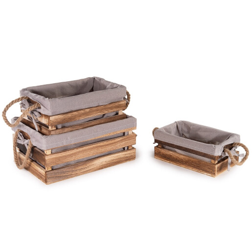 Set 3 cosuri lemn textil 28x19x12 cm, 24x15x10 cm, 20x11x8.5 cm
