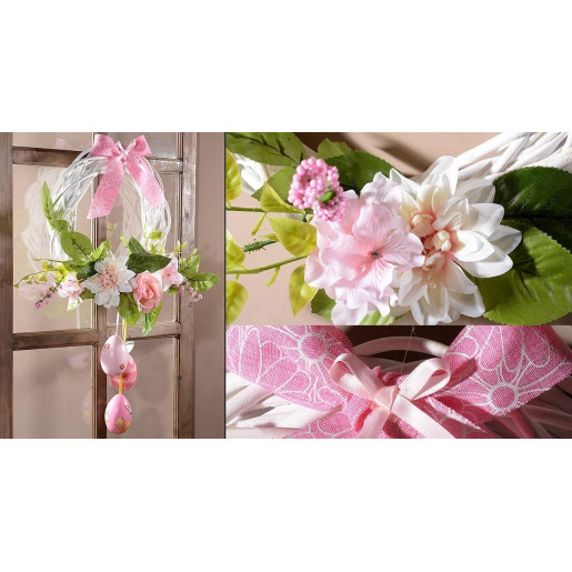 Set 6 oua decorative plastic suspendabile flori roz galben mov verde Ø 5 cm x 8 h