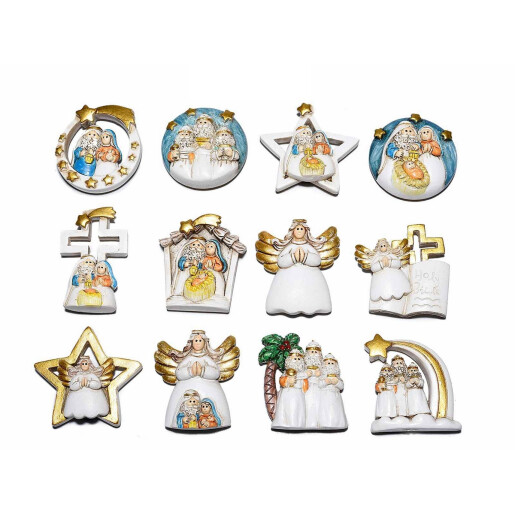 Set 12 decoratiuni religioase polirasina cu magnet 3.5x5.5 cm