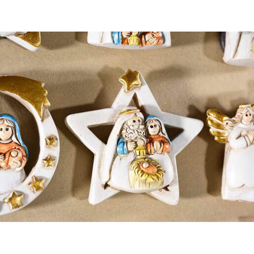 Set 12 decoratiuni religioase polirasina cu magnet 3.5x5.5 cm