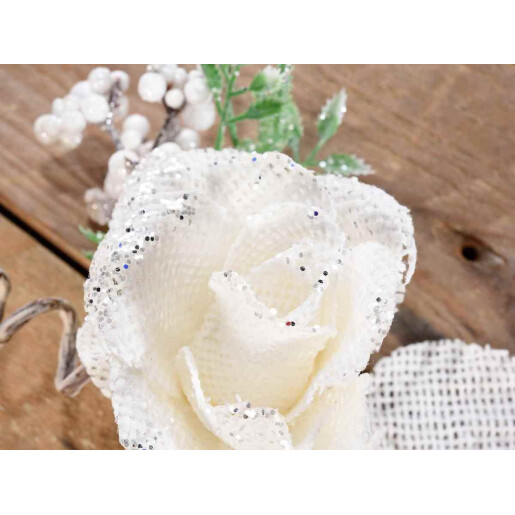 Set 10 Trandafiri artificiali albi 22 cm