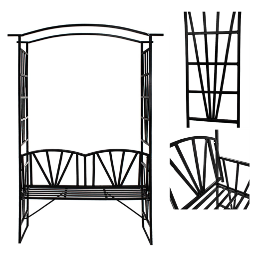 Banca de gradina cu pergola metal neagru Haifa 114x42x210 cm 
