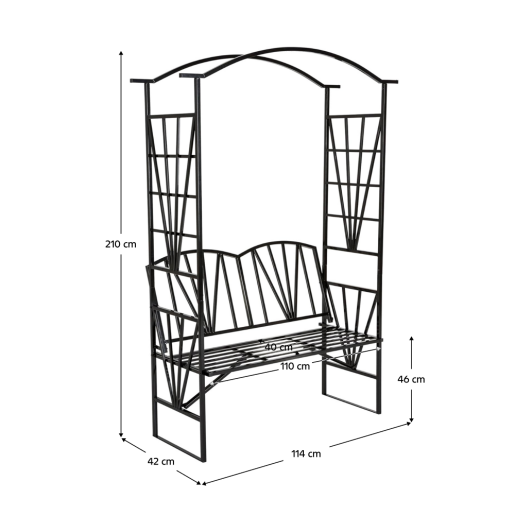 Banca de gradina cu pergola metal neagru Haifa 114x42x210 cm 