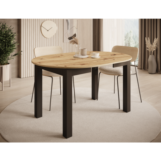 Masa dining extensibila DTD laminat negru stejar artisan Harry 103-142x102x76 cm