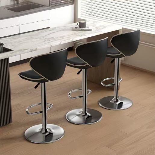 Scaun bar metal crom piele ecologica neagra Hedli 45x51x83-105 cm