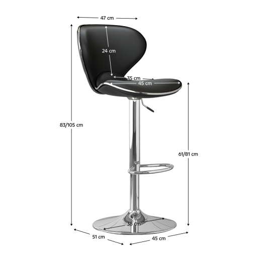 Scaun bar metal crom piele ecologica neagra Hedli 45x51x83-105 cm