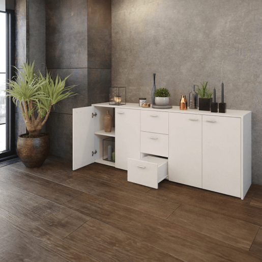 Comoda PAL alb Hugos 180x42x74.5 cm