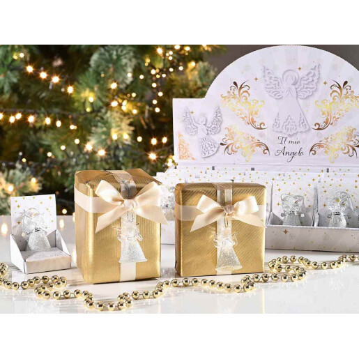 Set 2 ornamente brad Inger sticla aurie argintie cm 3 x 2,5 x 4,5 H