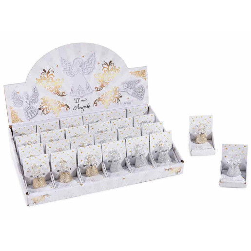 Set 2 ornamente brad Inger sticla aurie argintie cm 3 x 2,5 x 4,5 H