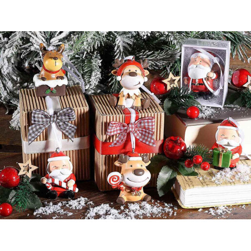 Set 12 ornamente brad Craciun polirasina multicolora 3.5x4x6 cm