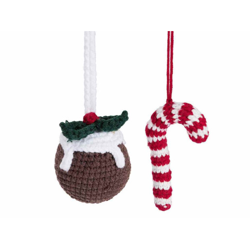 Set 2 ornamente brad Craciun textil multicolor cm 5 x 10 H