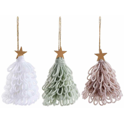Set 3 ornamente brad Craciun textil multicolor Ø 8 cm x 9,5 H