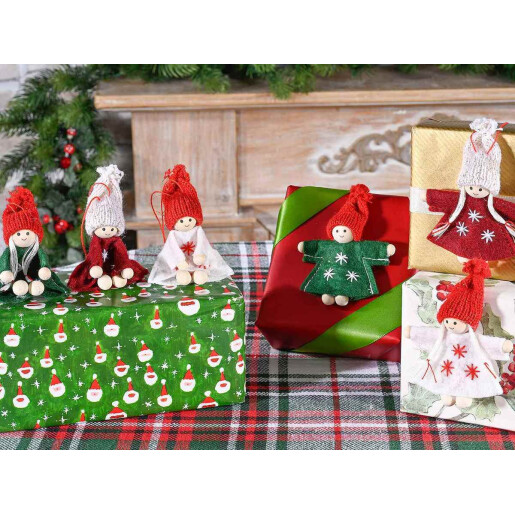 Set 24 ornamente brad Ingeri textil multicolor cm 7 x 8 H