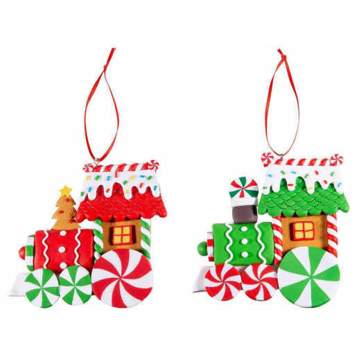 Set 2 ornamente brad Trenulet polirasina multicolora 10.5x10 cm