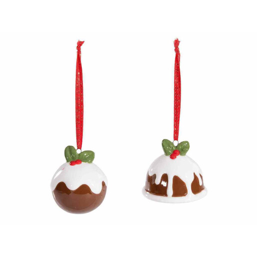 Set 8 ornamente brad Craciun ceramica multicolora Ø 4,5 cm x 5,5 H