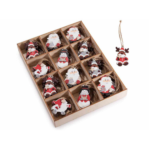 Set 72 ornamente brad Craciun lemn multicolor cm 4 x 6 H