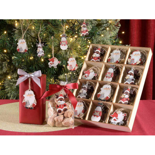 Set 72 ornamente brad Craciun lemn multicolor cm 4 x 6 H
