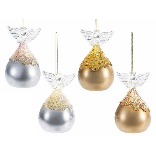 Set 4 ornamente brad Craciun Ingeri sticla cu led Ø 6,5 x 10,5 H