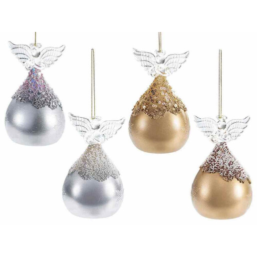Set 4 ornamente brad Craciun Ingeri sticla cu led Ø 6,5 x 10,5 H