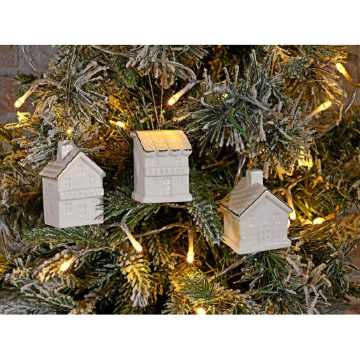 Set 9 ornamente brad Casute portelan alb auriu cm 4,5 x 3,5 x 7 H