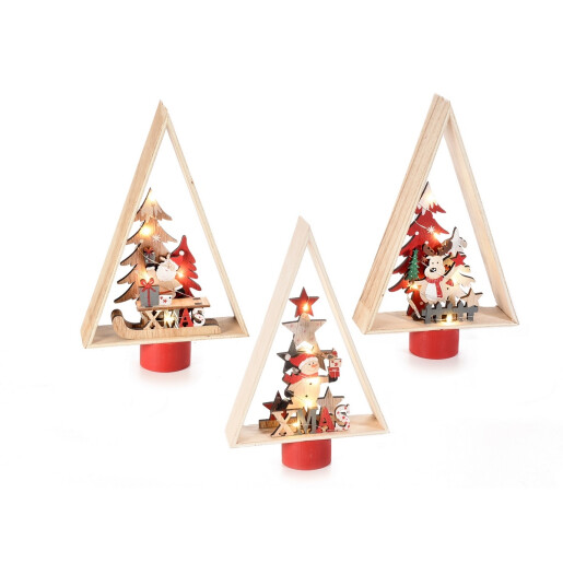 Set 3 decoratiuni Craciun lemn multicolor cm 16 x 5 x 26 H