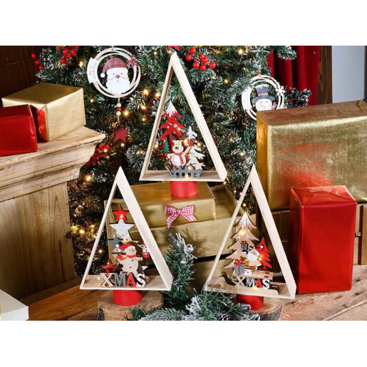 Set 3 decoratiuni Craciun lemn multicolor cm 16 x 5 x 26 H