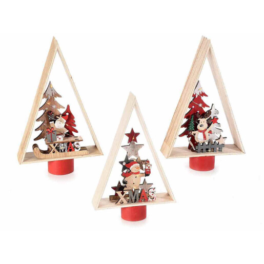 Set 3 decoratiuni Craciun lemn multicolor cm 16 x 5 x 26 H