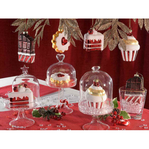 Set 8 ornamente brad Craciun sticla multicolora Ø 6,5 cm x 10 H