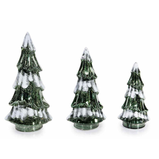 Set 3 brazi Craciun sticla verde alba cu led cm 13 x 10,5 x 26 H, 10,5 x 8,5 x 22 H, 8,5 x 7 x 17,5 H