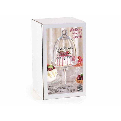 Platou cu picior si cloche sticla transparenta neagra Ø 12,5 cm x 25 H