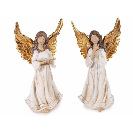 Set 2 figurine Ingeri polirasina alba aurie 14.5x9x27.5 cm