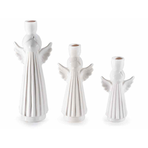 Set 3 sfesnice Ingeri portelan alb 9.5x7.5x25.5 cm, 9x6.5x19.5 cm, 8x5.5x16.5 cm