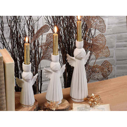Set 3 sfesnice Ingeri portelan alb 9.5x7.5x25.5 cm, 9x6.5x19.5 cm, 8x5.5x16.5 cm