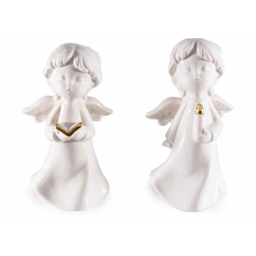 Set 2 figurine Ingeri portelan alb auriu 8.5x7.5x16 cm