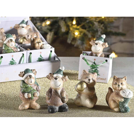 Set 4 figurine Craciun teracota multicolora 6 x 3,5 x 5 H