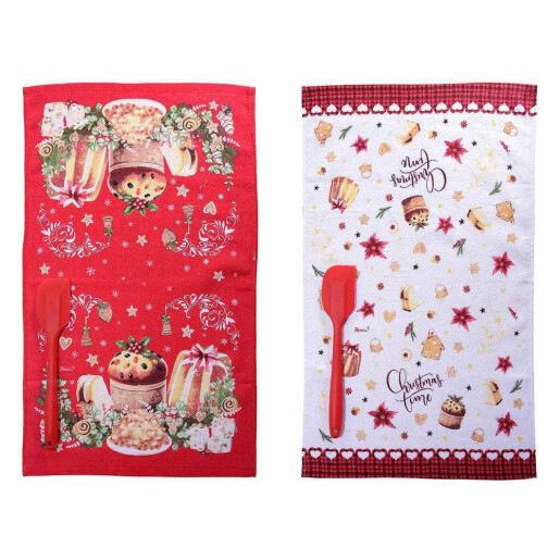 Set 2 prosoape bucatarie si 2 spatule Craciun II 38 x 64 H, 28 H