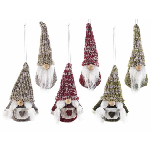 Set 12 ornamente brad Mos Craciun Craciunita textil multicolor 5.5x11 cm