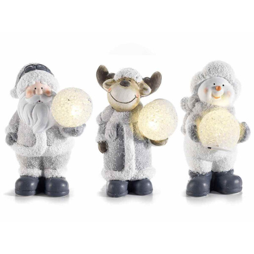 Set 3 figurine Craciun ceramica cu led 10.5x8x15.5 cm