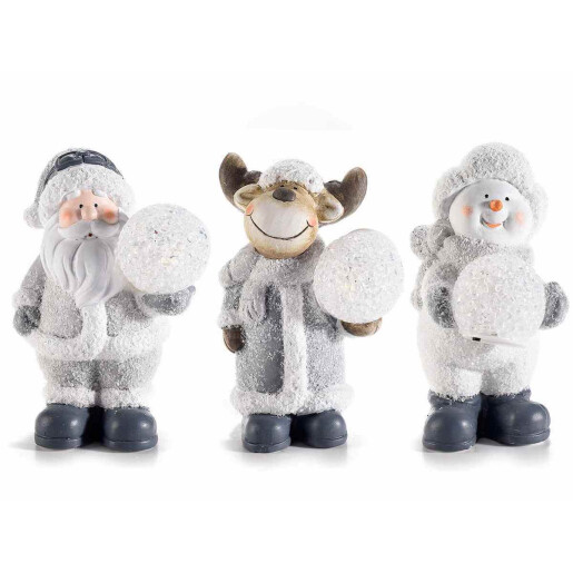 Set 3 figurine Craciun ceramica cu led 10.5x8x15.5 cm