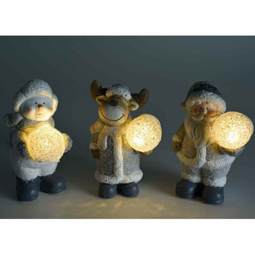 Set 3 figurine Craciun ceramica cu led 10.5x8x15.5 cm