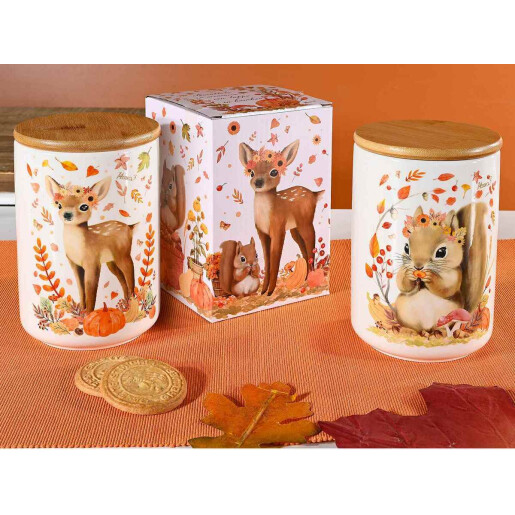 Set 2 borcane ceramica alba bambus natur 10x15.5 cm